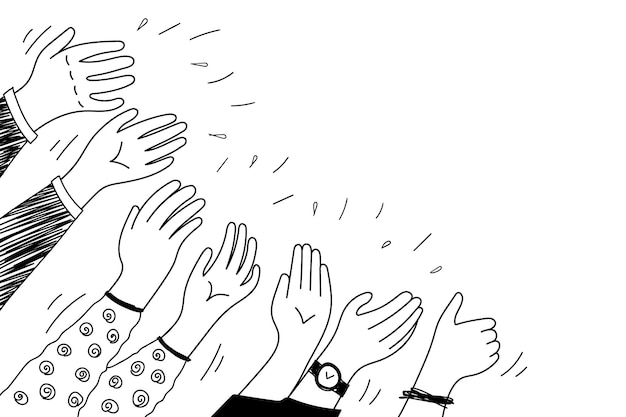 Vector applause hands set on doodle style human hands sketch scribble arms wave clapping on white backgroun