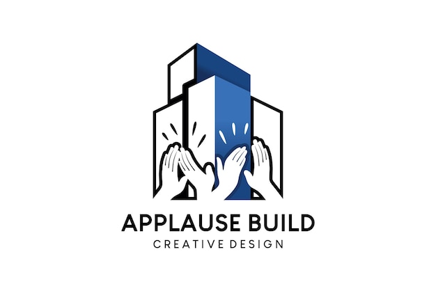 Vettore design del logo di illustrazione vettoriale di applausi combinato con l'edificio