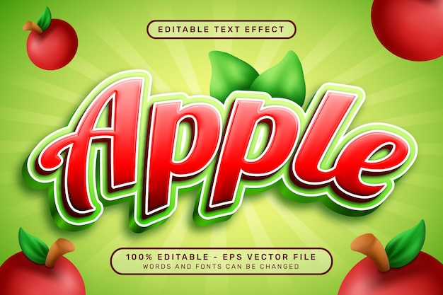 Apple 3d text effect and editable text effect with apple and leaf illustrations