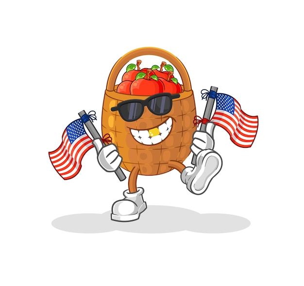 Apple basket american youth cartoon mascot vector