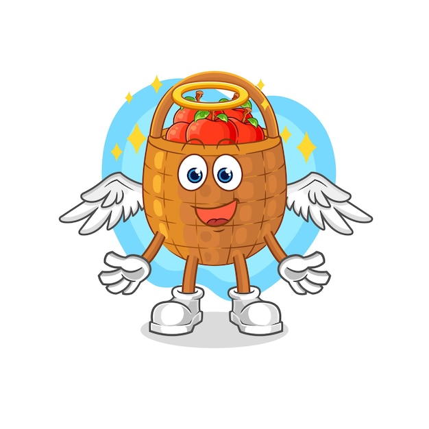 Apple basket angel with wings vector cartoon character