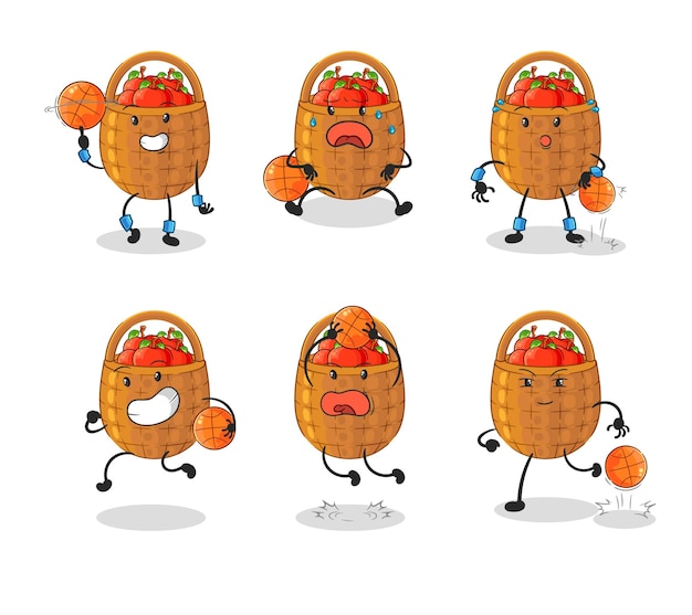 Apple basket basketball player group character mascot vector