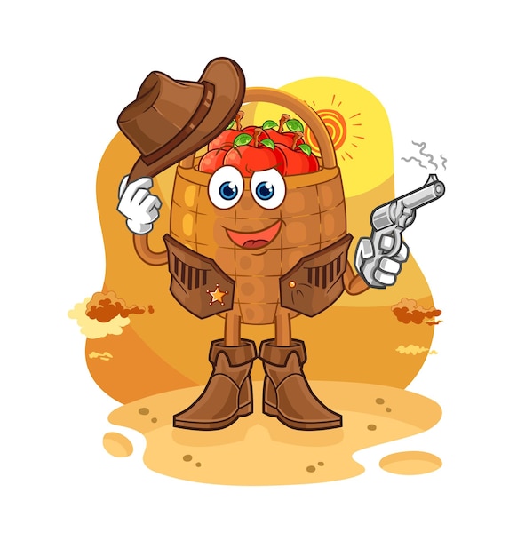 Vector apple basket cowboy with gun character vector