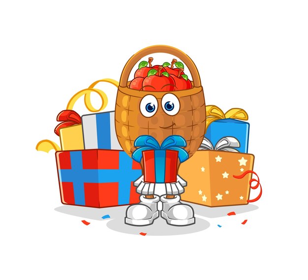 Apple basket give gifts mascot cartoon vector