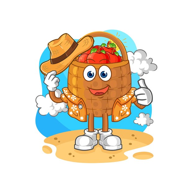 Apple basket go on vacation cartoon mascot vector