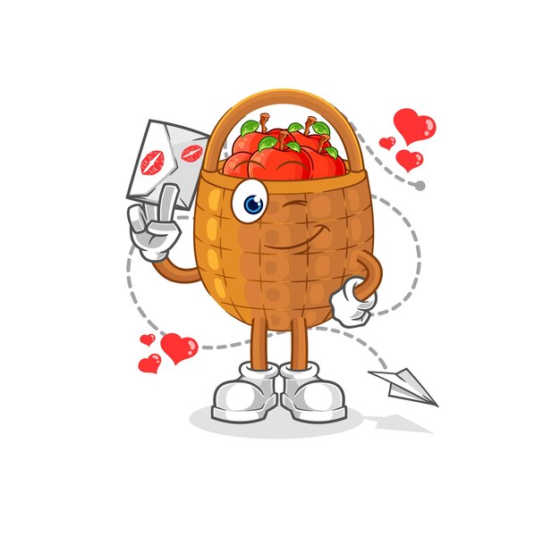 Apple basket hold love letter illustration character vector