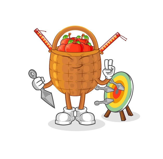 Vector apple basket ninja cartoon character vector