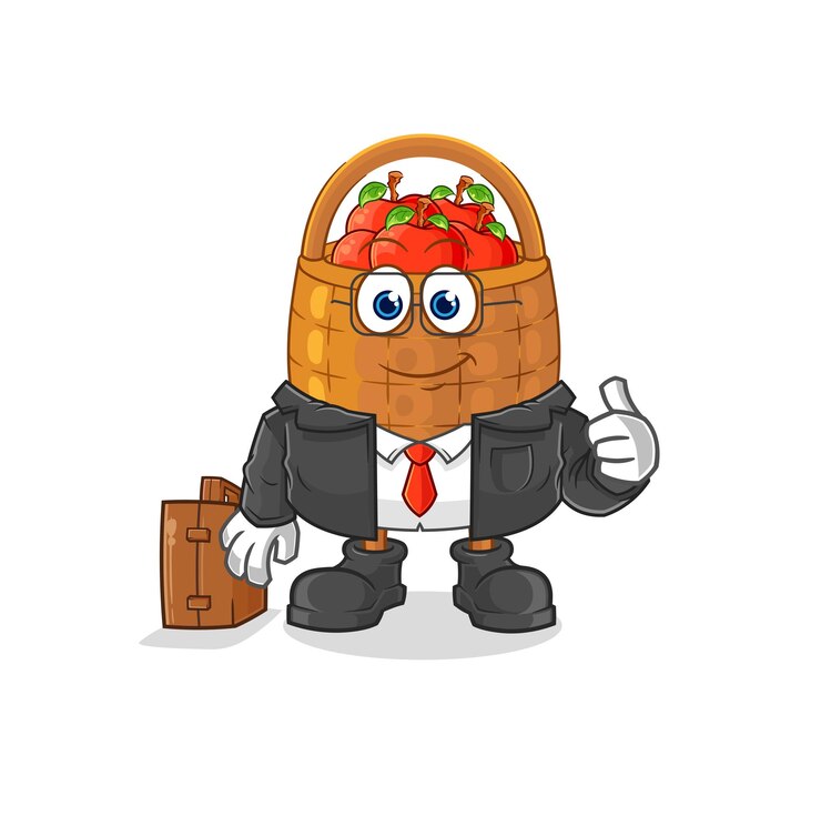 Vector apple basket office worker mascot cartoon vector
