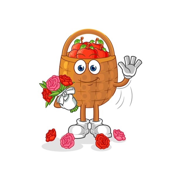 Vector apple basket with bouquet mascot cartoon vector