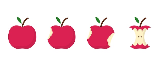 Apple bite stage concept set of red apples with leaf