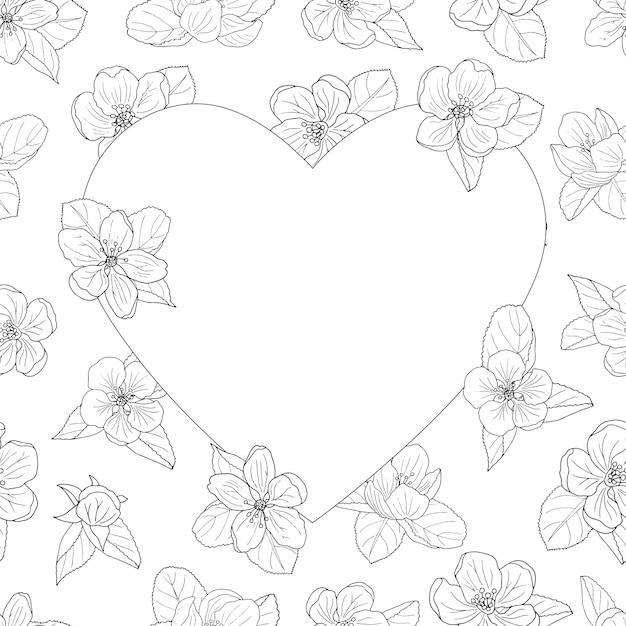 Apple blossom frame, coloring page