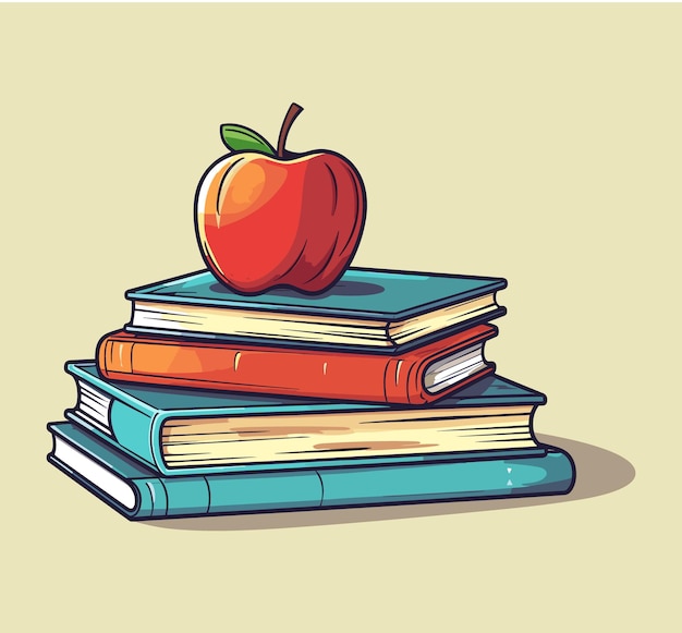 Apple on Books Apple on a pile of books educational concept vector illustration