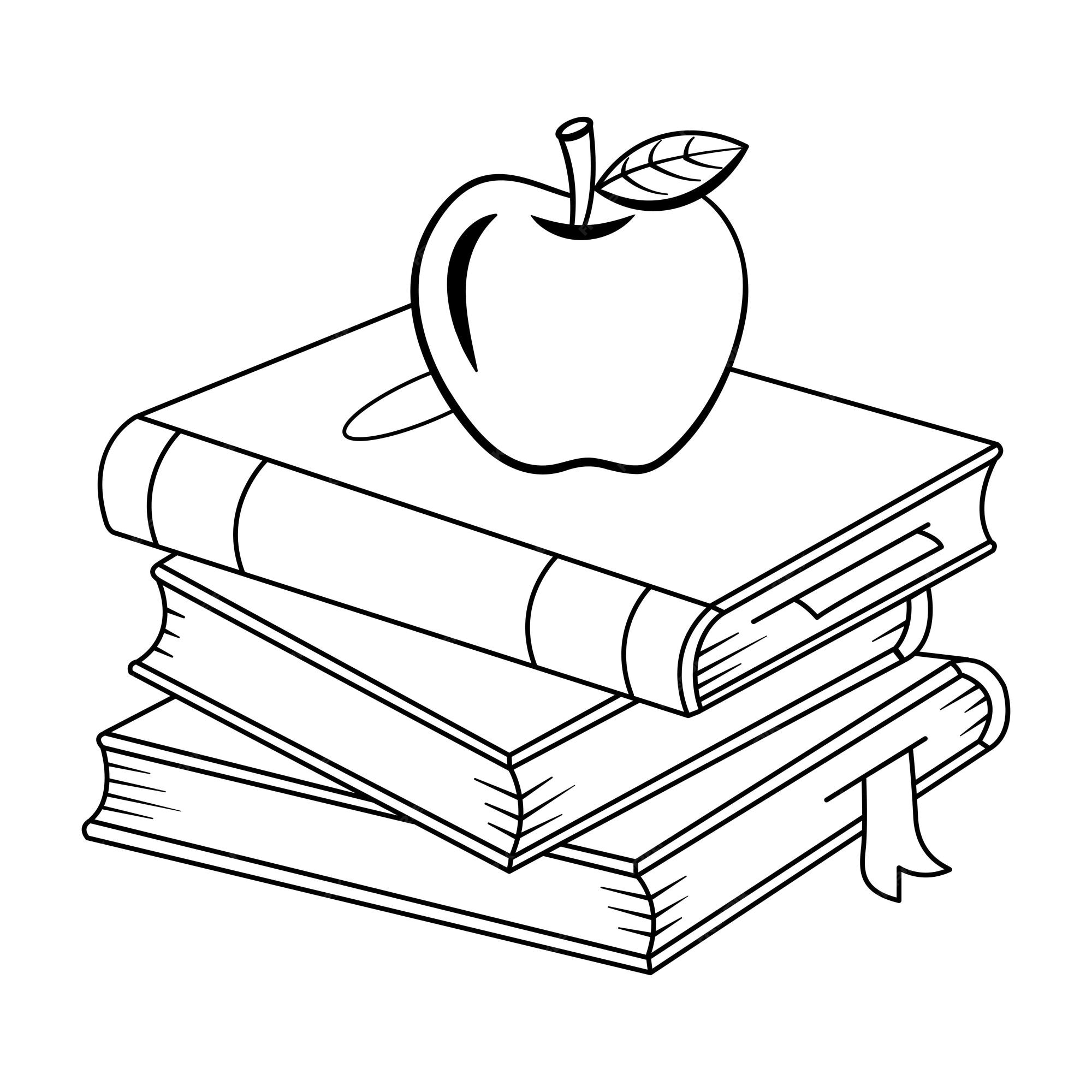 Premium Vector Apple And Books For Coloring Page premium-vector-apple-and-books-for-coloring-page