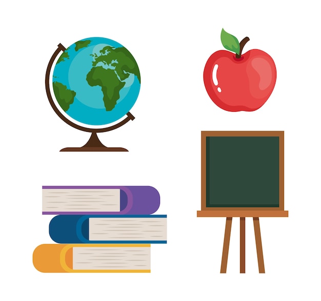 Apple books green board and world sphere design, Happy teachers day celebration and education theme