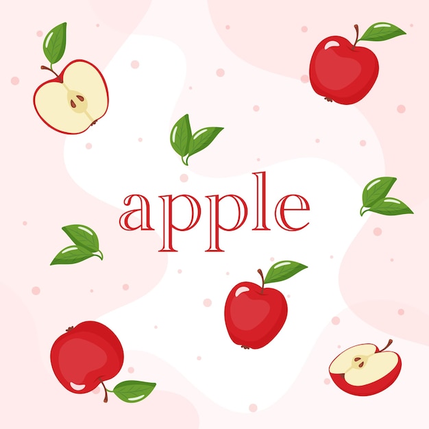 apple card with leaves on a pink background and the inscription