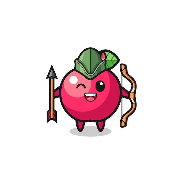 Apple-cartoon als middeleeuwse boogschuttermascotte, schattig ontwerp