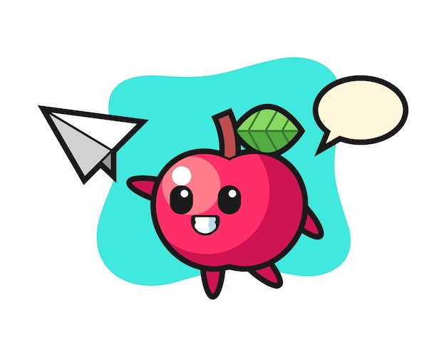 Apple cartoon character throwing paper airplane