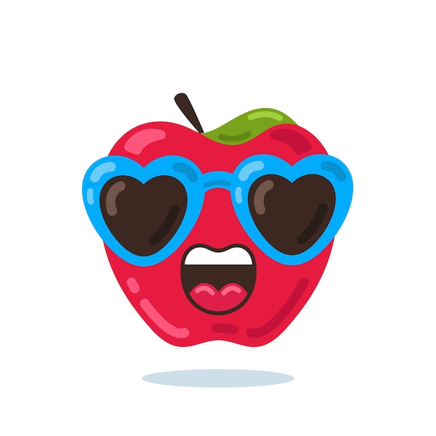 Vettore personaggio dei cartoni animati di apple che indossa occhiali da sole d'amore illustrazione vettoriale personaggio mascotte apple rosso