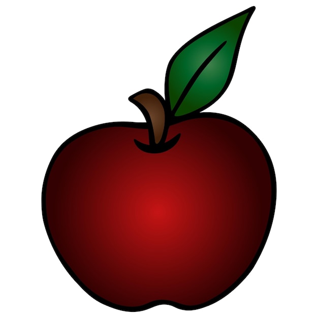 Apple in cartoon style fresh juicy red fruit with a leaf juicy fruit from the apple tree