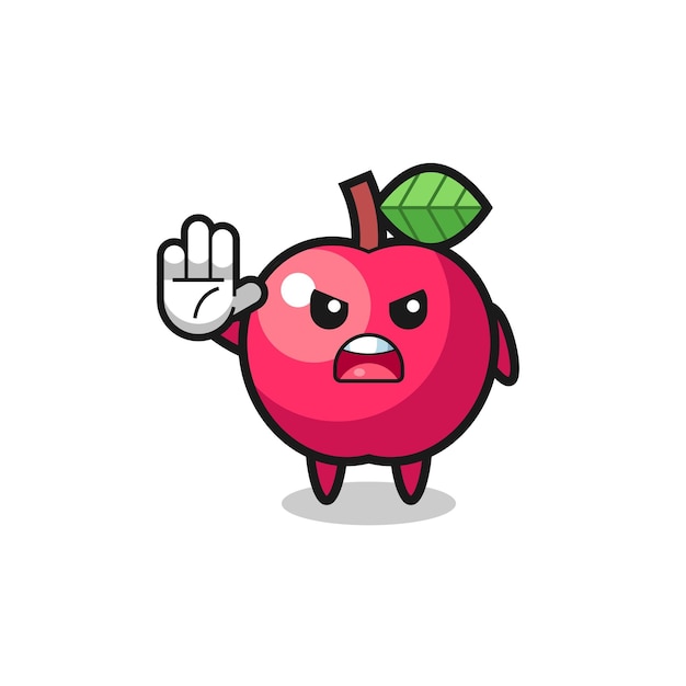 Apple character doing stop gesture