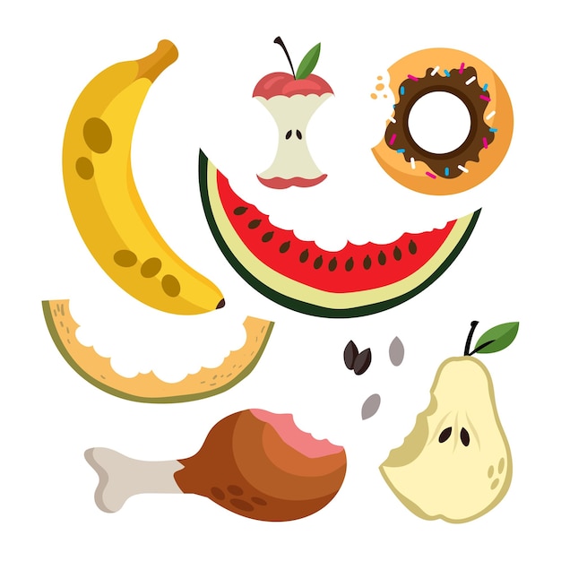 Apple core food scraps flat vector illustration