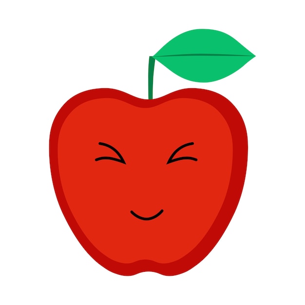 Apple cute funny cartoon fruit character emotions food smilie vector illustration for children