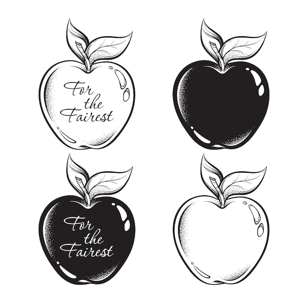 Vector apple of discord hand drawn set ancient greek mythology gift to a goddesses for the fairest