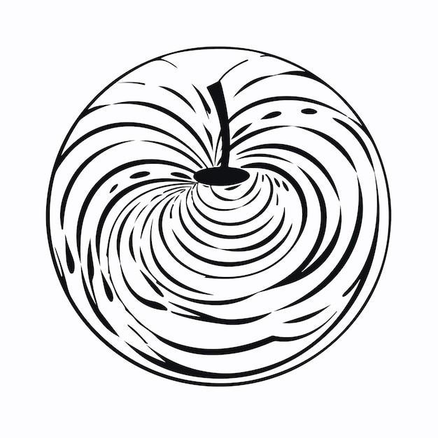 An apple drawing with black and white colors