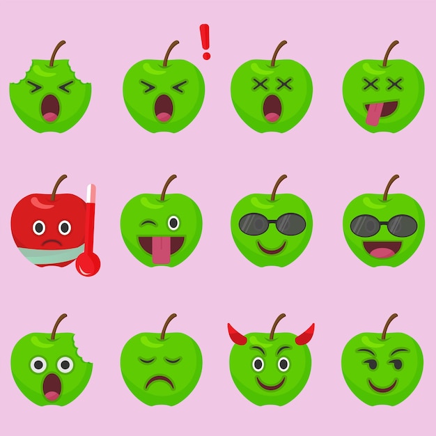 Vector apple emoji gezichten met schattige uitdrukkingen voor sociale media