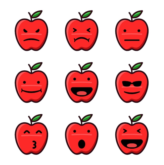 Vector apple emoticon set