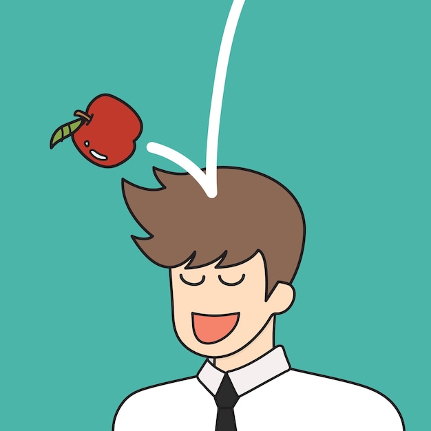 Apple falling dawn to the businessman head doodle style Vector illustration