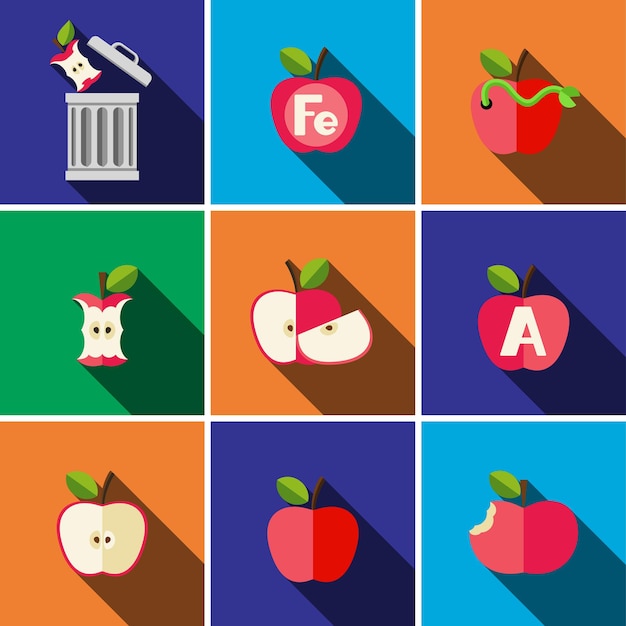 Apple flat icon set illustration isolated vector sign symbol