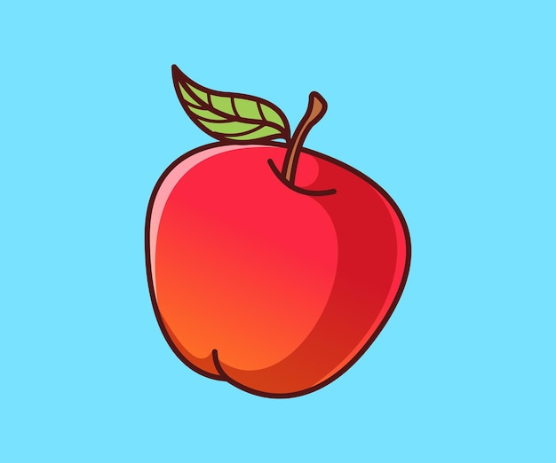 Apple Fruit Cartoon Vector Icon Illustration. Еда Фрукты Иконка Изолированная Концепция Премиум Вектор.