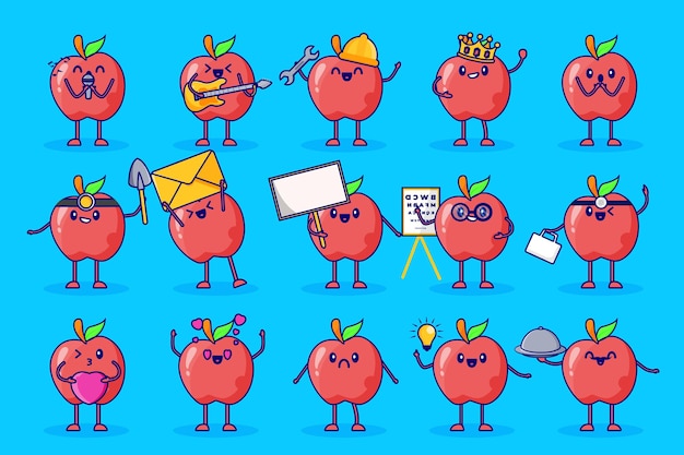 Apple fruit cute character set