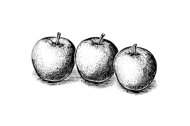 Apple fruit hand drawn engraving style vector illustrations