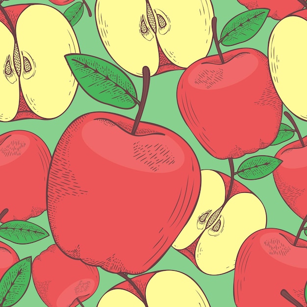 Modello senza cuciture dell'illustrazione disegnata a mano di vettore della frutta di mela