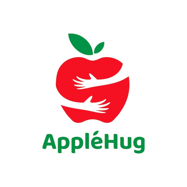 Apple fruit hug logo with fun concept