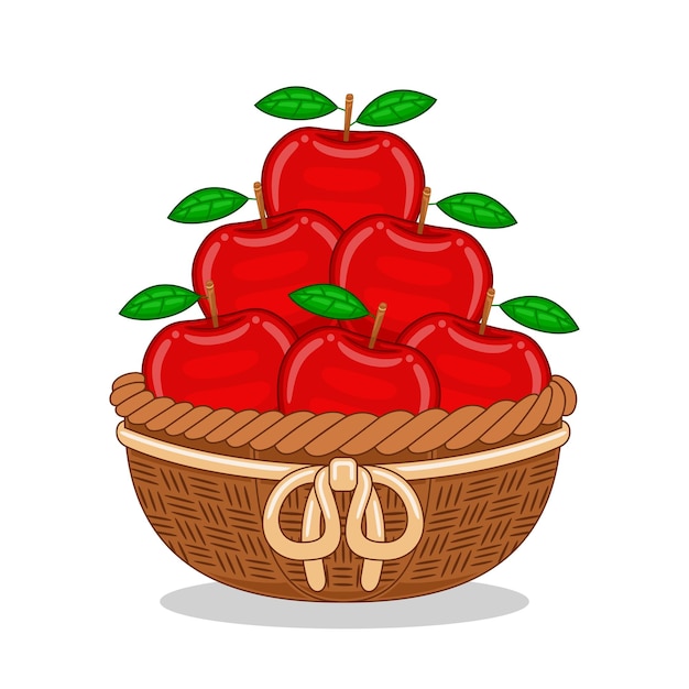 Яблоко фрукты в корзине векторные иллюстрации