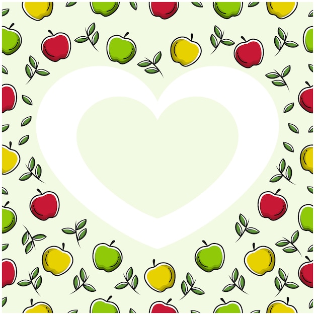 Vector apple fruit love heart frame with flat design