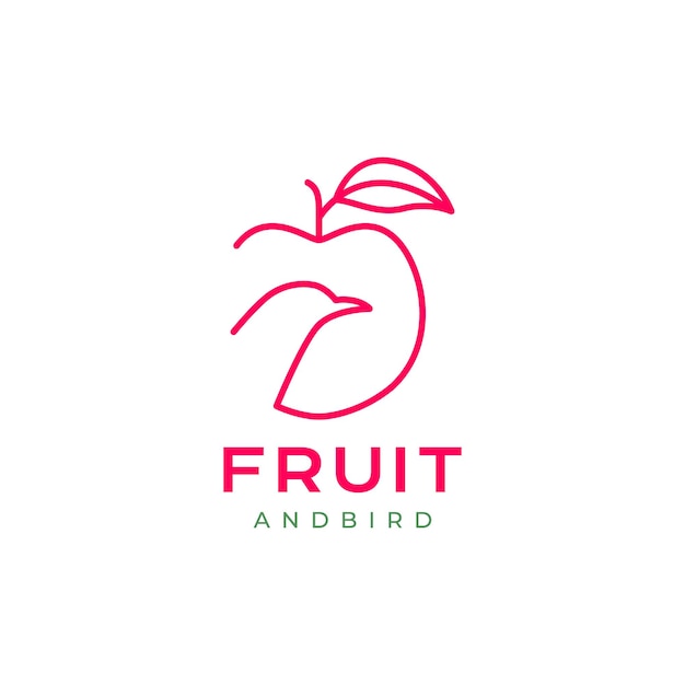 Apple fruit with bird head lines minimal logo design vector icon illustration template