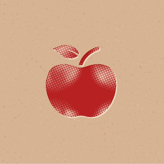 Вектор Иконка в стиле полутонов apple с векторной иллюстрацией гранж-фона
