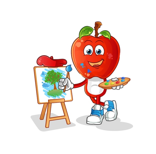 Apple head cartoon artist mascot cartoon vector