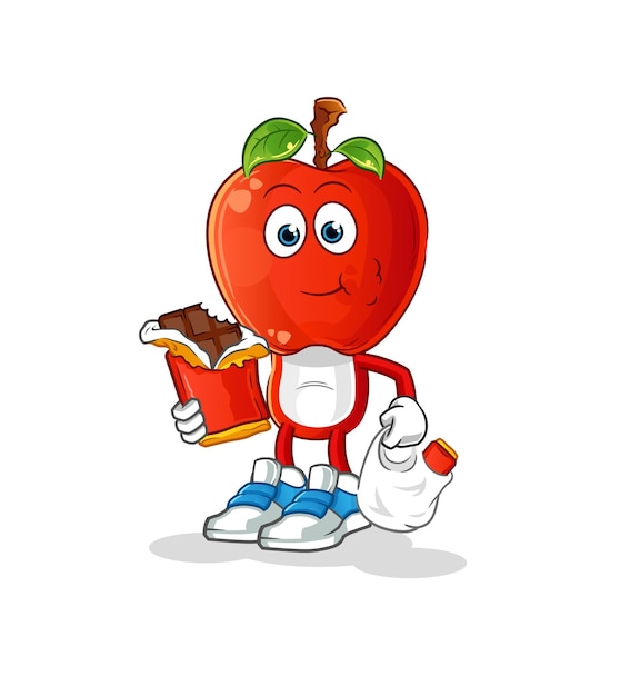 Apple head cartoon eat chocolate mascot cartoon vector