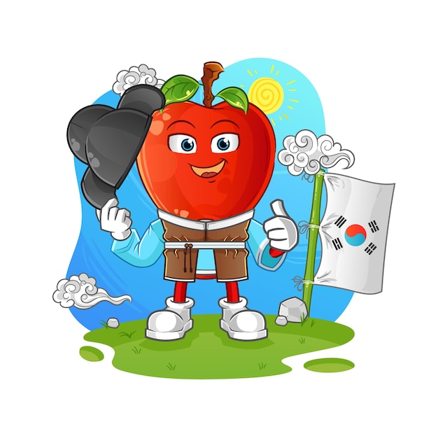 Яблочный вектор корейской культуры. мультипликационный персонаж