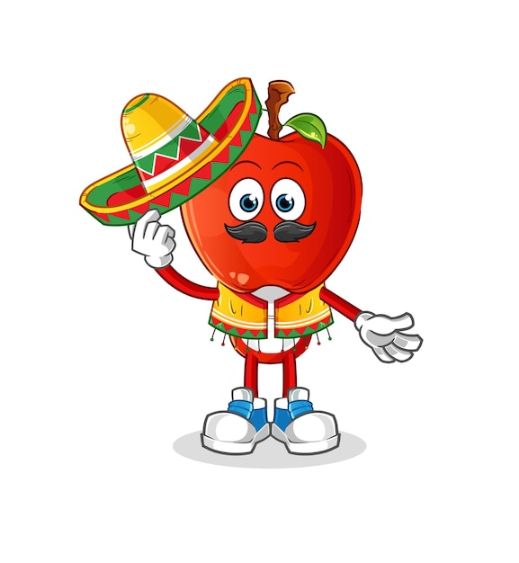 Apple head cartoon Mexican culture and flag. cartoon vector