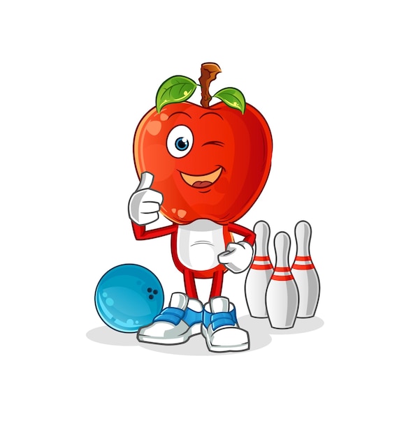 Apple head cartoon play bowling illustration character vector