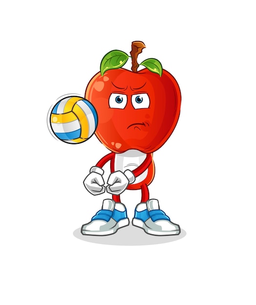 Apple head cartoon play volleyball mascot. cartoon vector