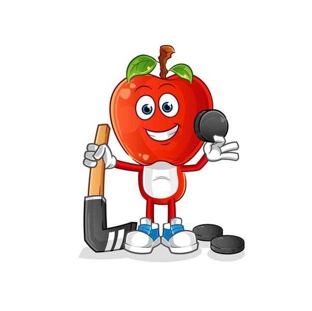 Apple head cartoon playing hockey vector. cartoon character