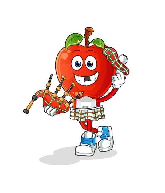 Apple head cartoon scottish with bagpipes vector. cartoon character