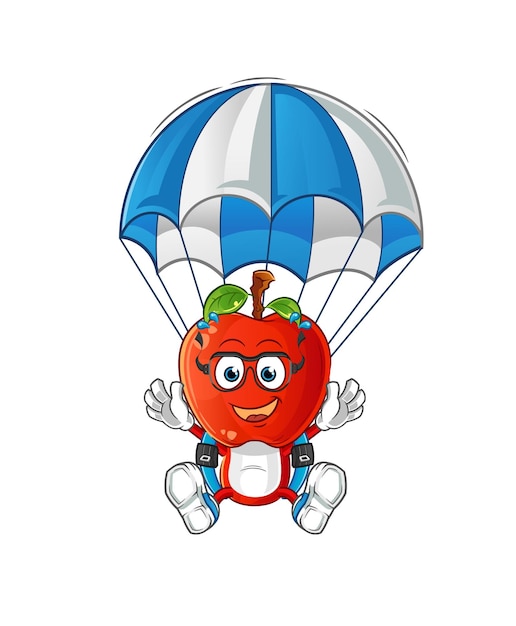 Apple head cartoon skydiving character. cartoon mascot vector